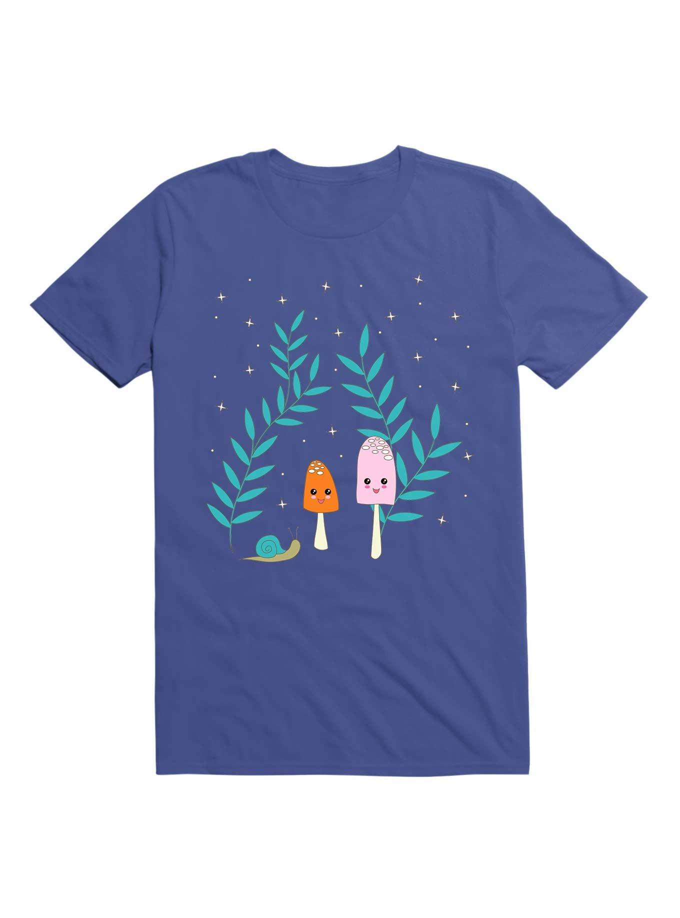 Kawaii Mushrooms In The Forest With Snail T-Shirt, ROYAL, hi-res