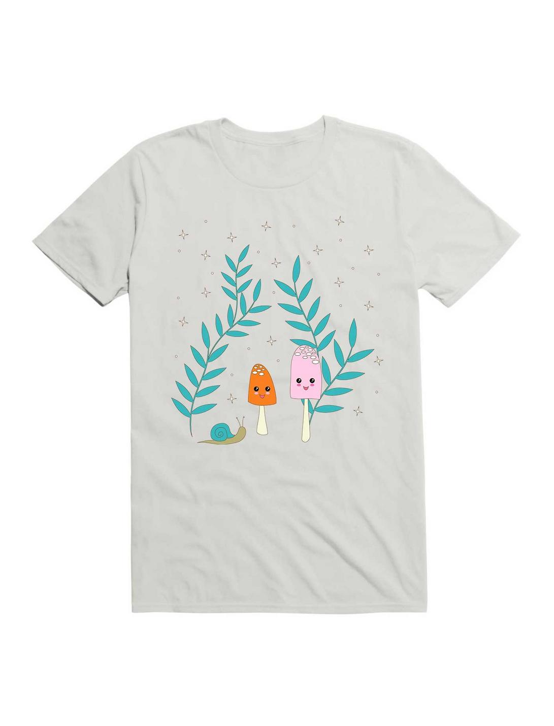 Kawaii Mushrooms In The Forest With Snail T-Shirt, WHITE, hi-res