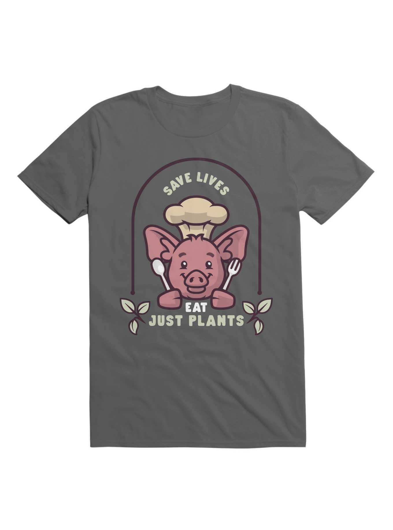 Kawaii Save Lives Eat Just Plants T-Shirt, CHARCOAL, hi-res