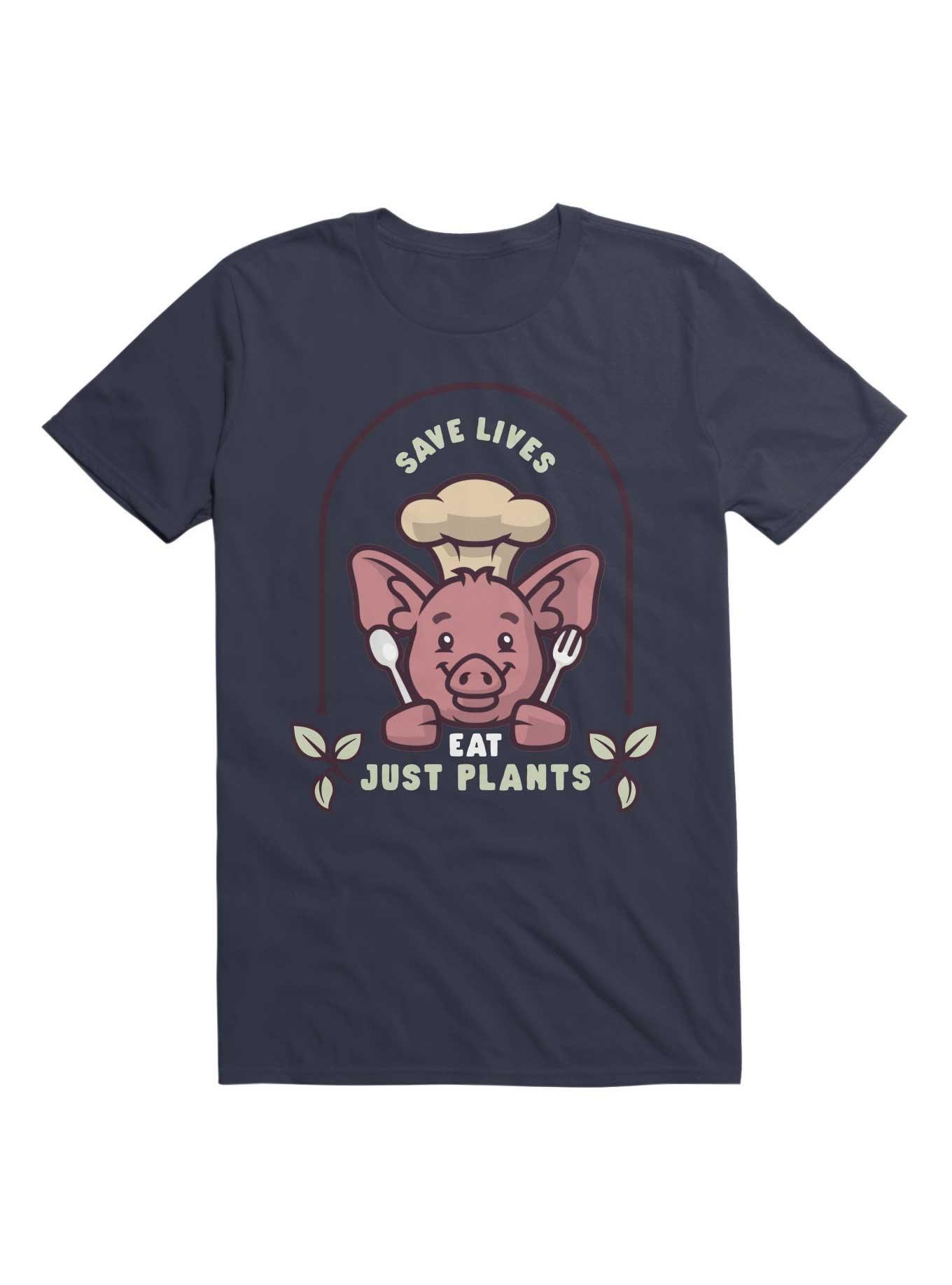 Kawaii Save Lives Eat Just Plants T-Shirt, NAVY, hi-res