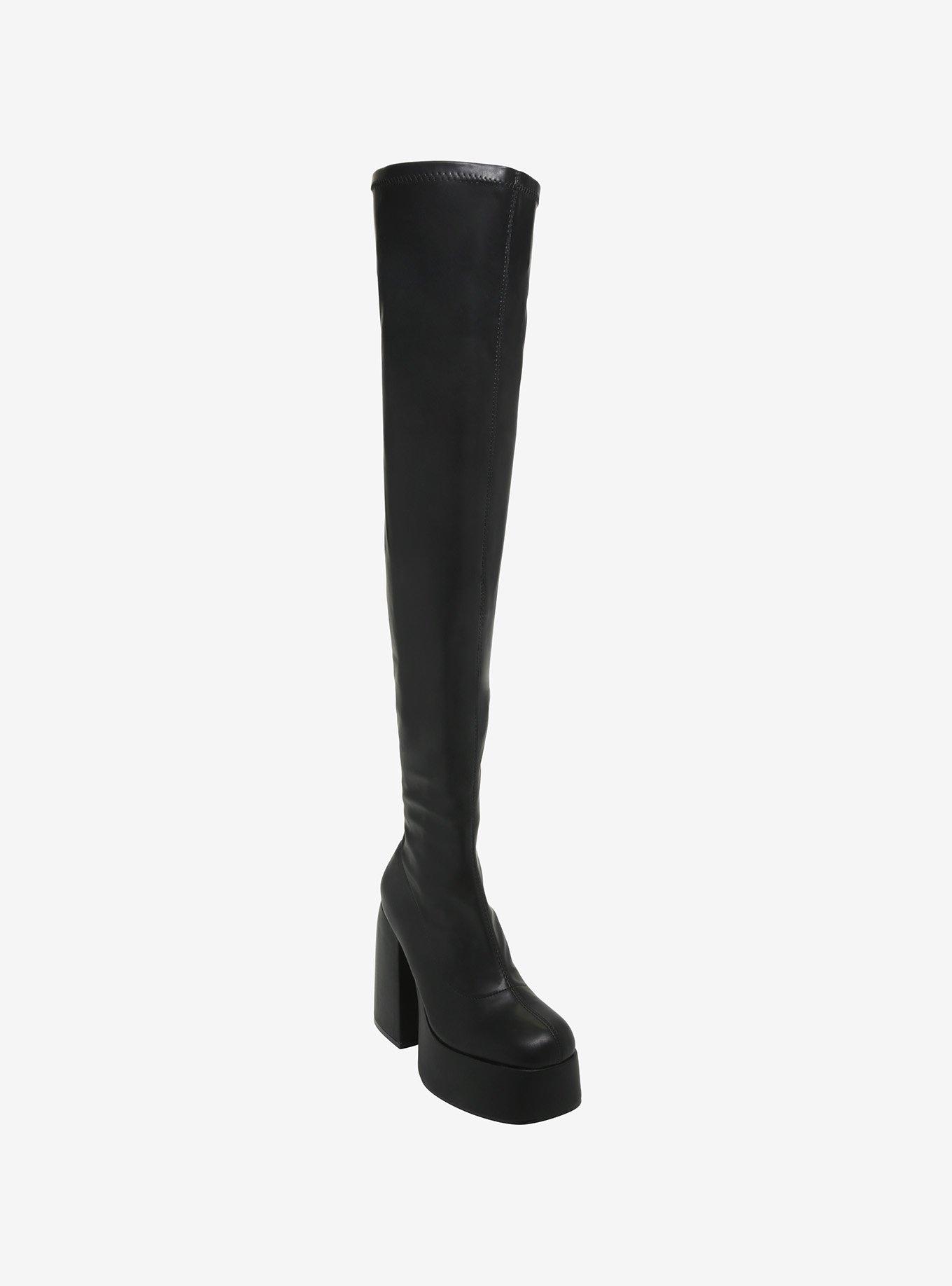 Nicky Black Pocket Chunky Knee High Boots