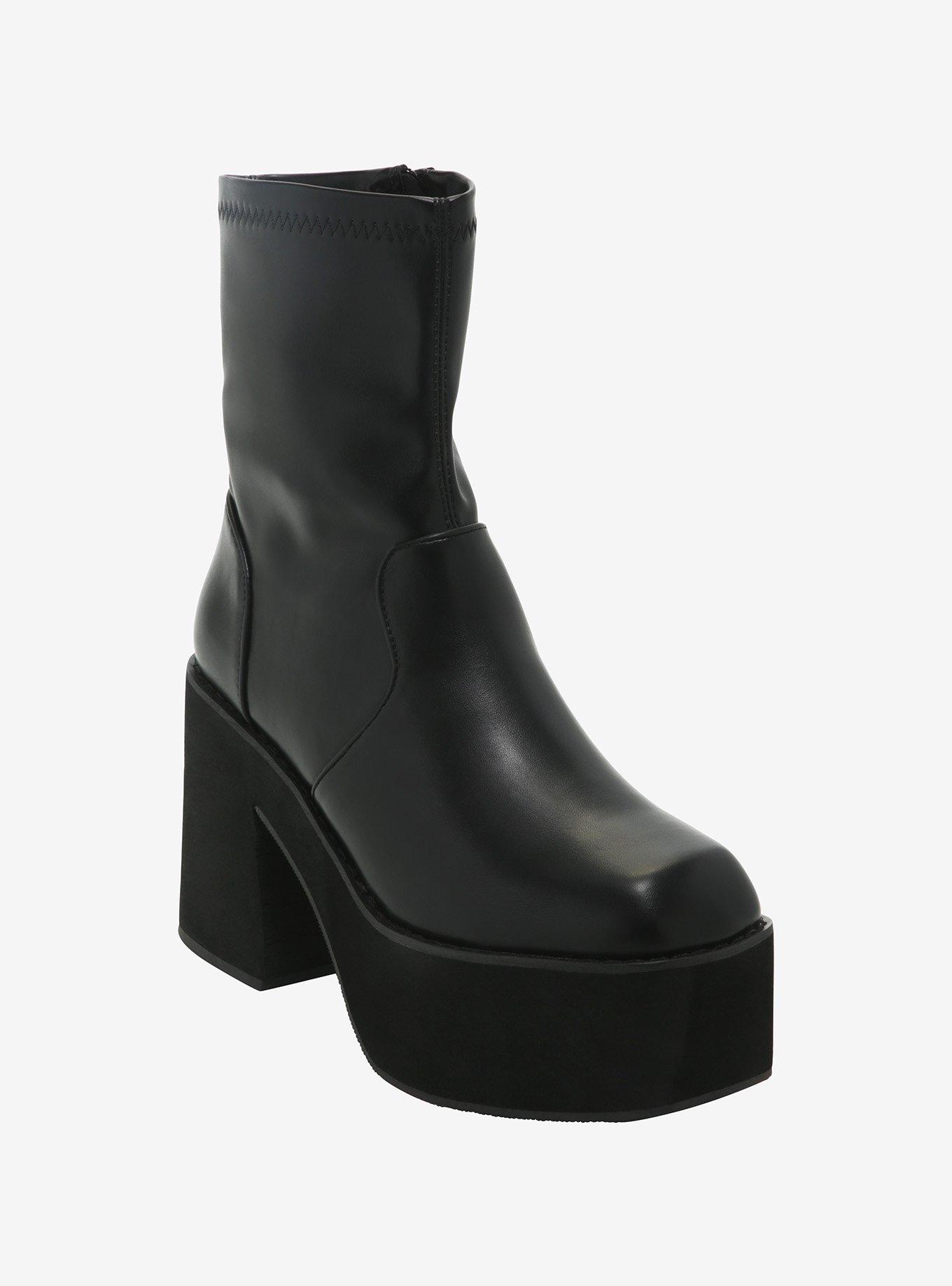 Black Zipper Platform Boots, MULTI, hi-res