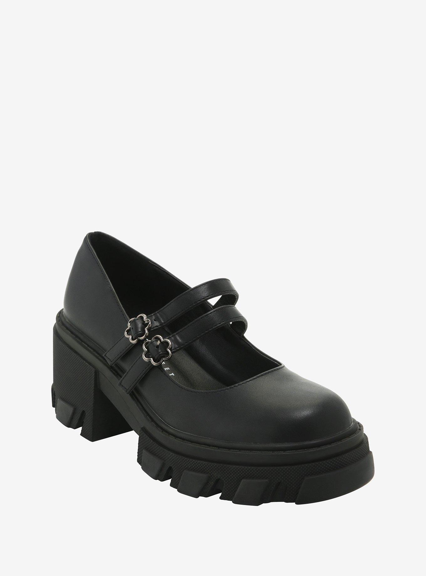 Black Flower Buckle Mary Janes, MULTI, hi-res