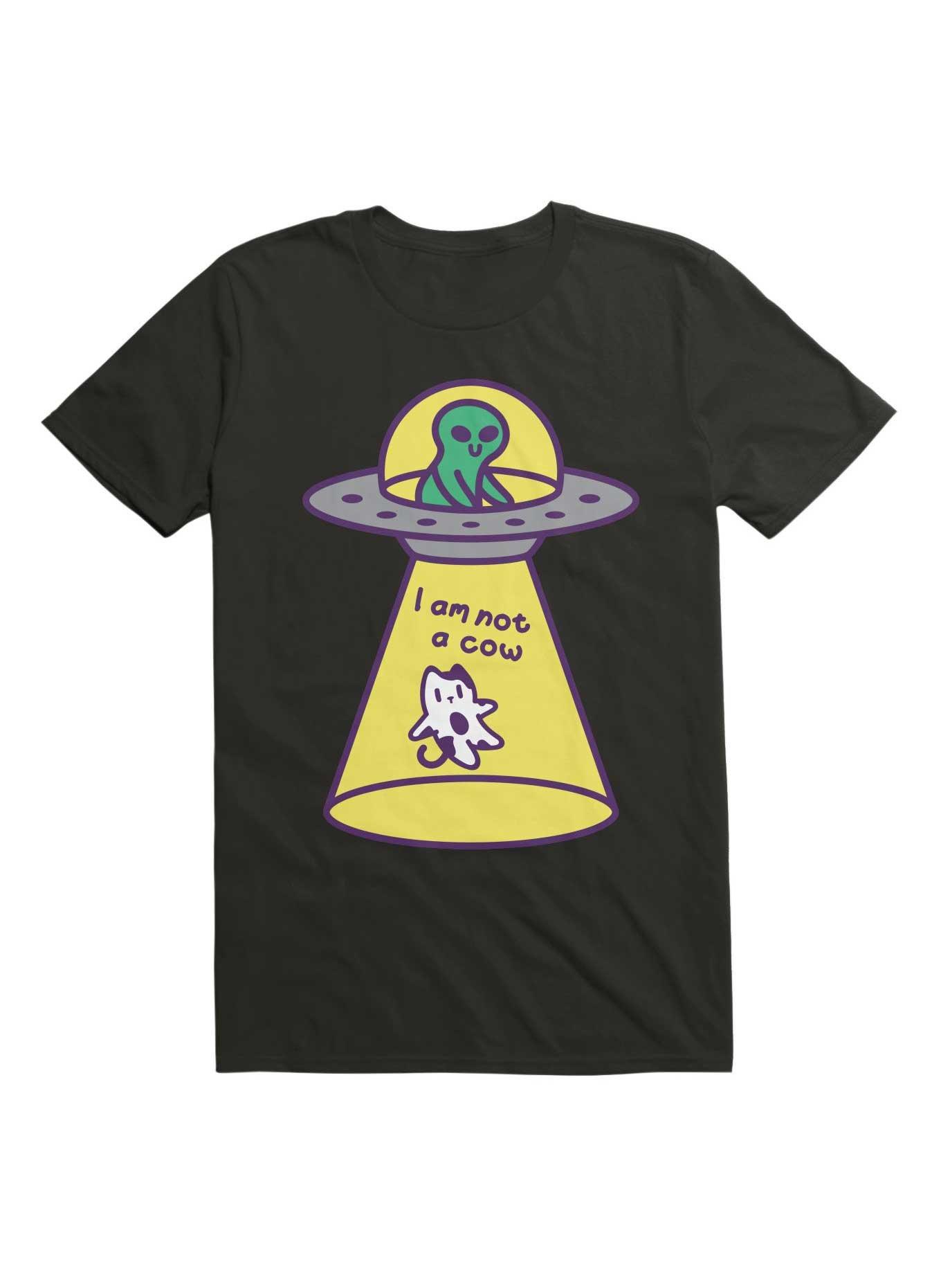 Kawaii Cat Abduction By Alien T-Shirt, BLACK, hi-res