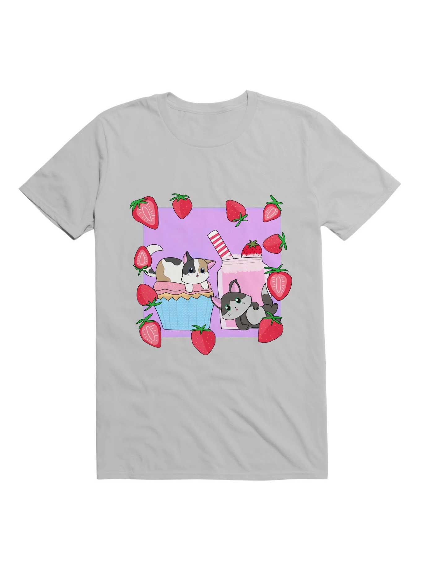 Kawaii Cats and Strawberries T-Shirt, , hi-res