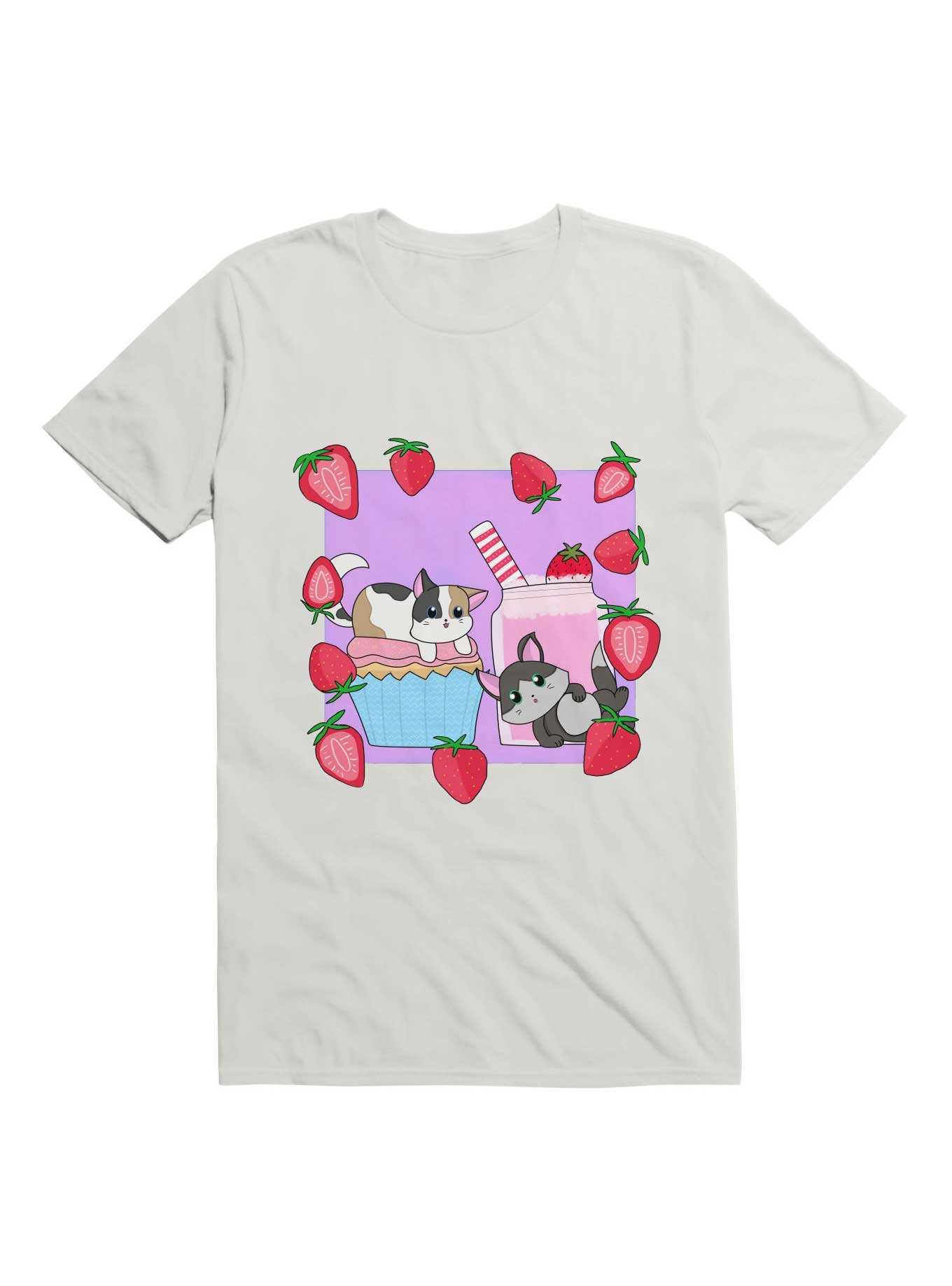 Kawaii Cats and Strawberries T-Shirt, , hi-res