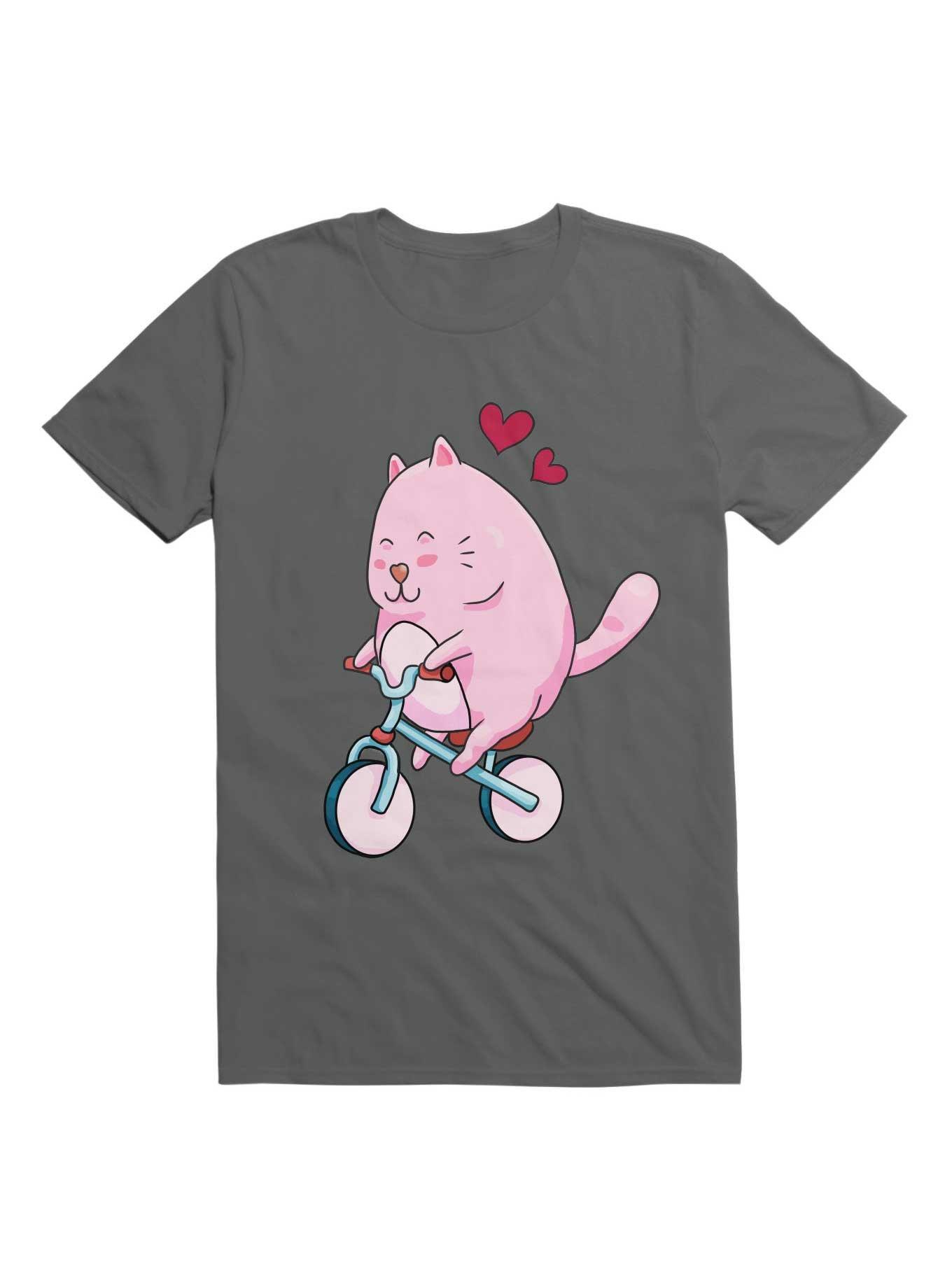 Kawaii Cute Cat On A Bicycle T-Shirt