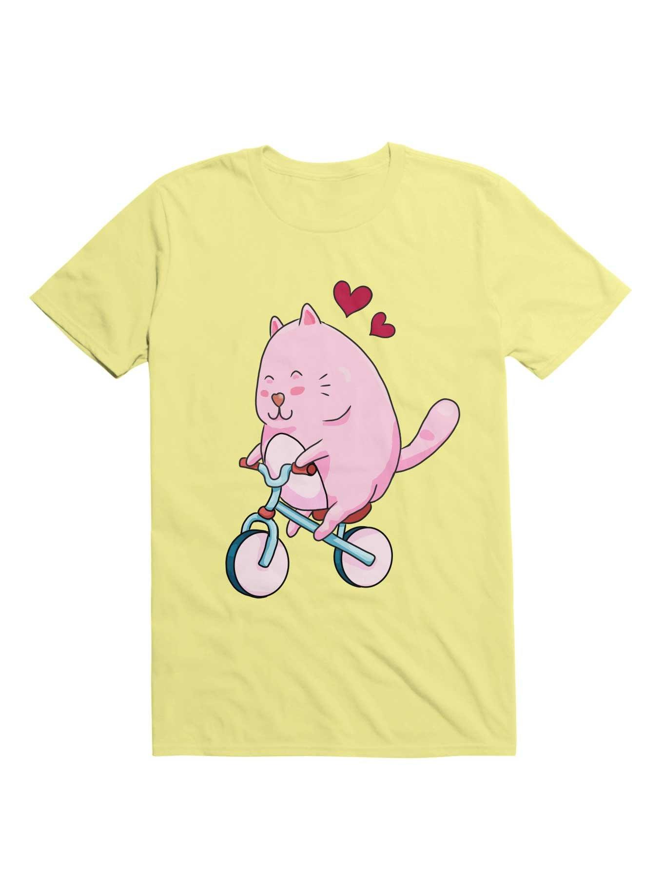 Kawaii Cute Cat On A Bicycle T-Shirt, , hi-res