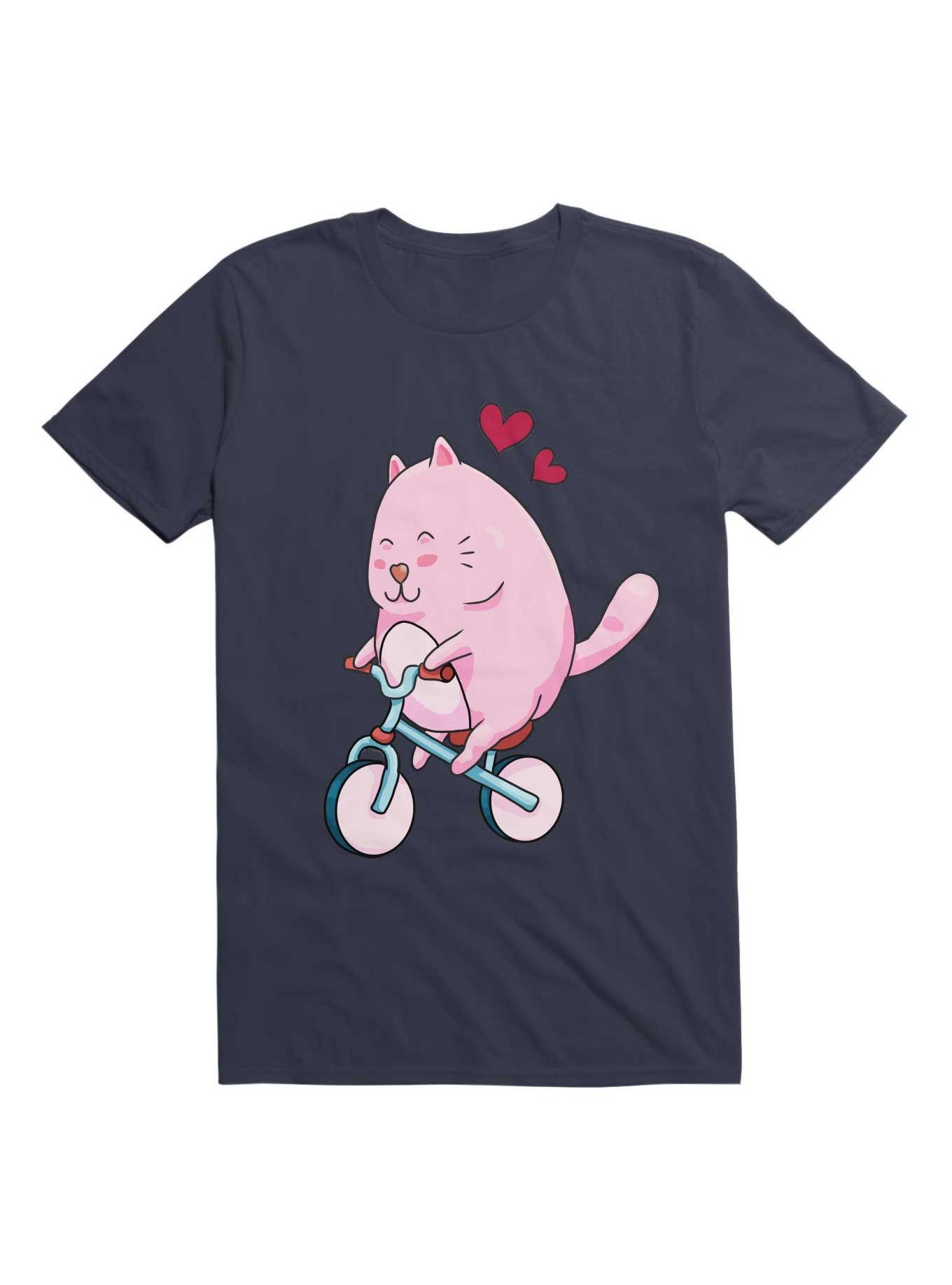 Kawaii Cute Cat On A Bicycle T-Shirt, , hi-res