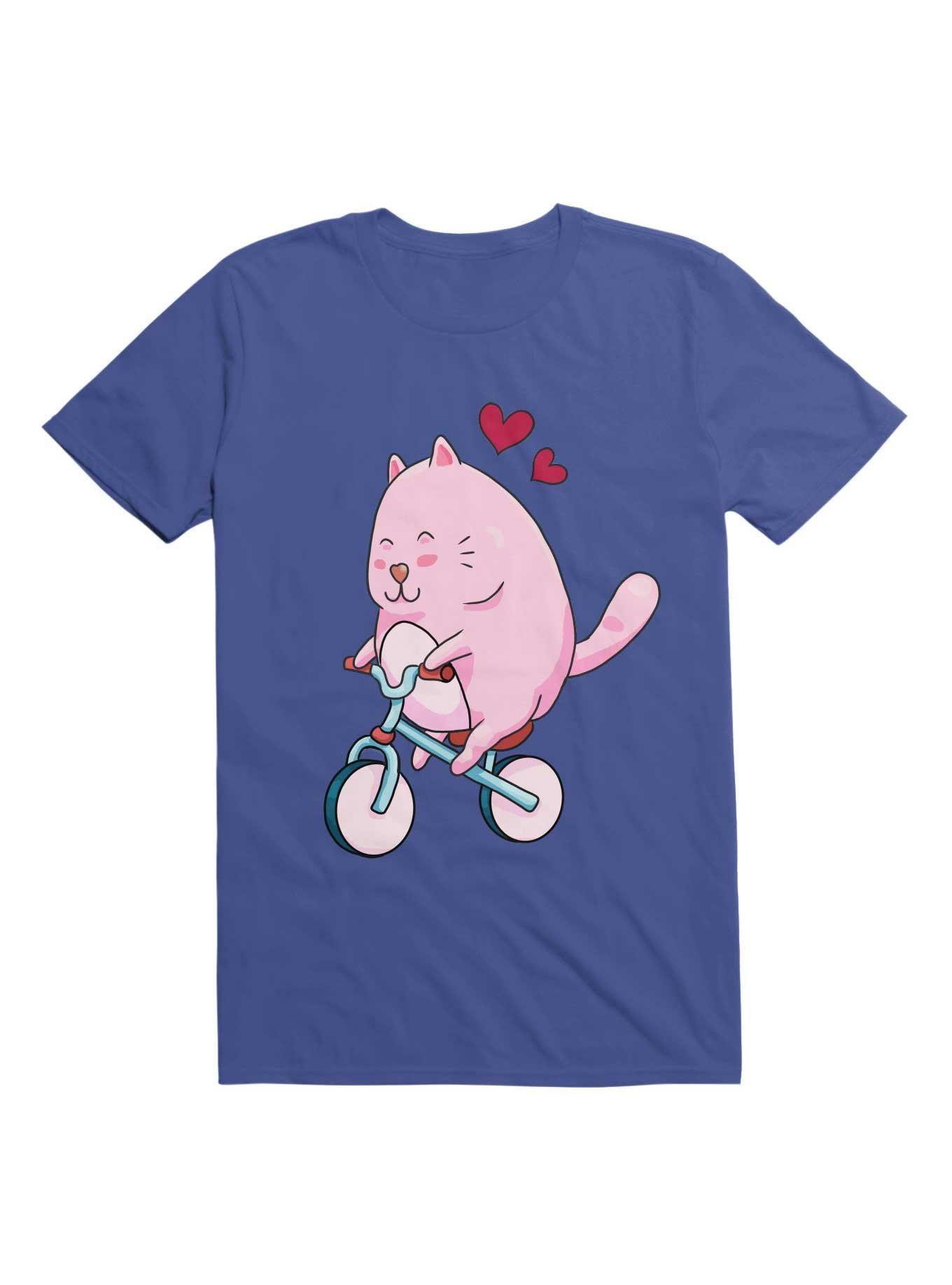 Kawaii Cute Cat On A Bicycle T-Shirt, ROYAL, hi-res