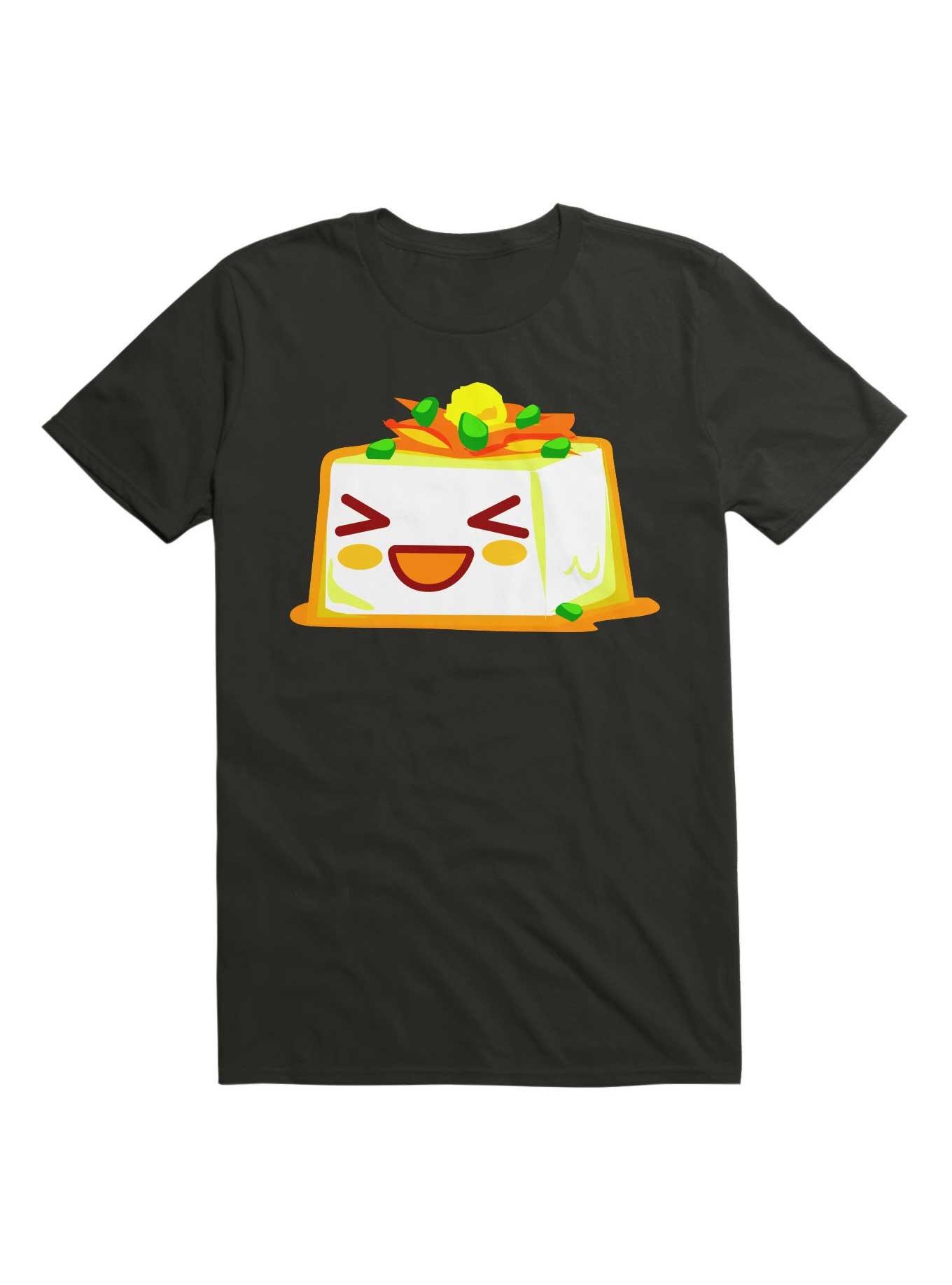 Kawaii Smiling Tofu Character T-Shirt, BLACK, hi-res