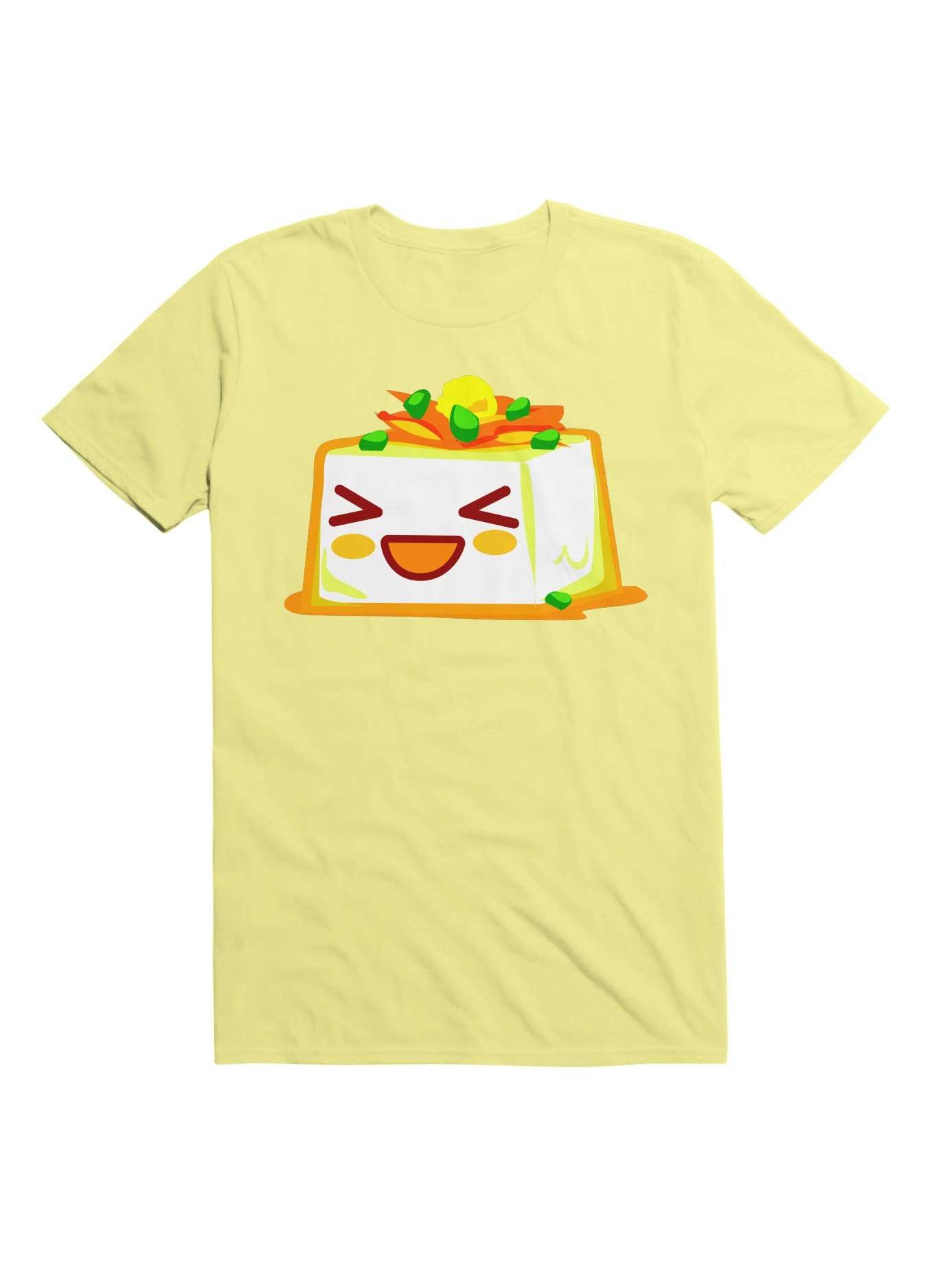 Kawaii Smiling Tofu Character T-Shirt, CORN SILK, hi-res