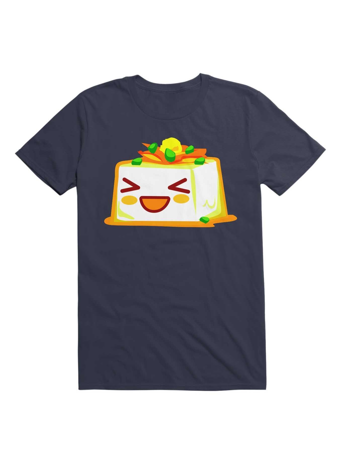 Kawaii Smiling Tofu Character T-Shirt, NAVY, hi-res