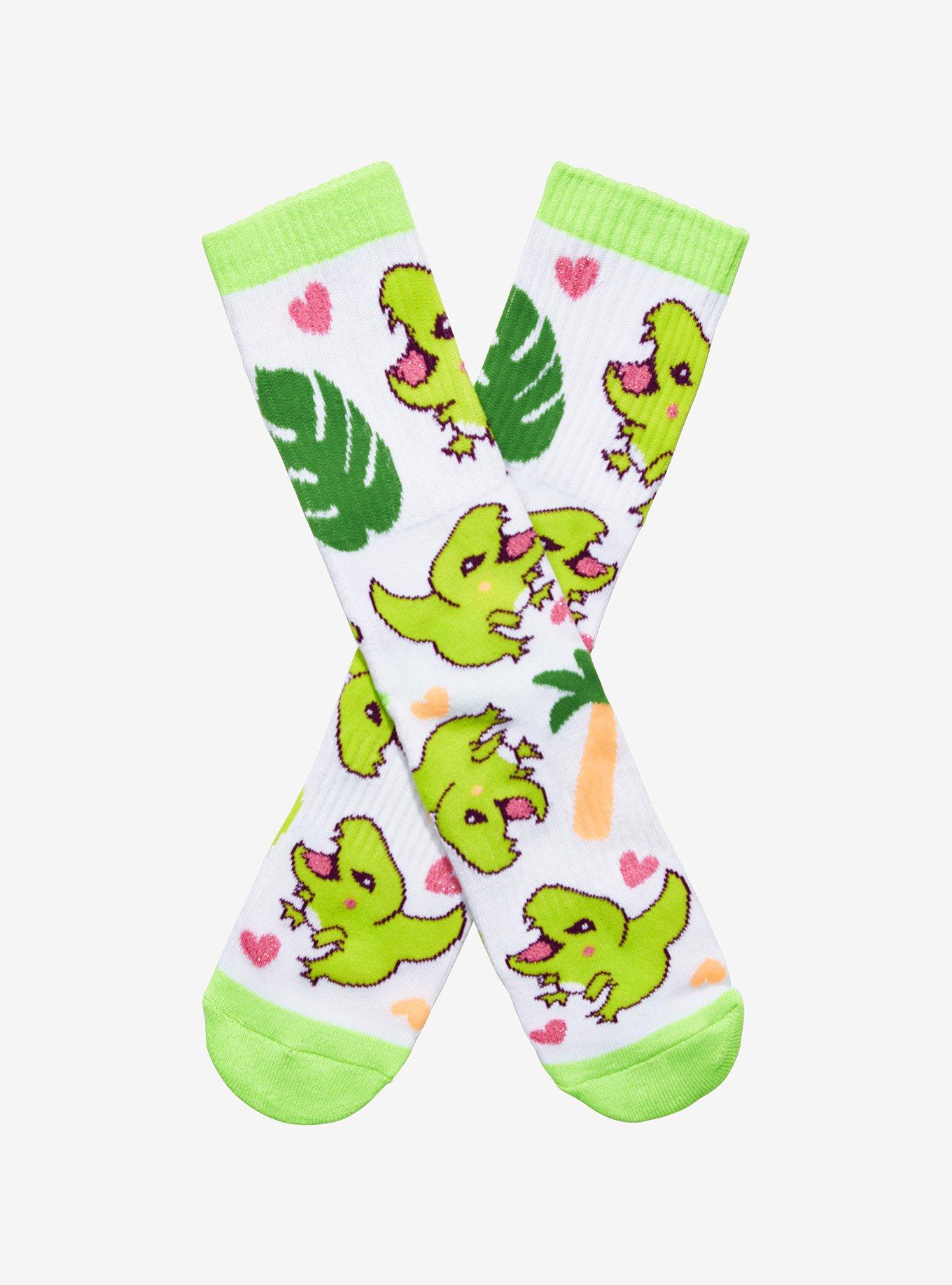 Chibi Dinosaur Tropical Crew Socks, , hi-res