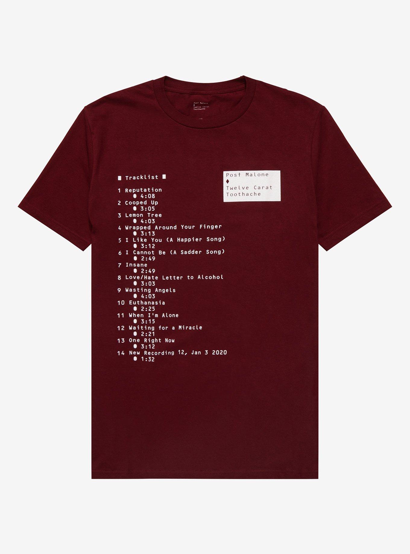 Post Malone Twelve Carat Toothache Tracklist T-Shirt, RED, hi-res