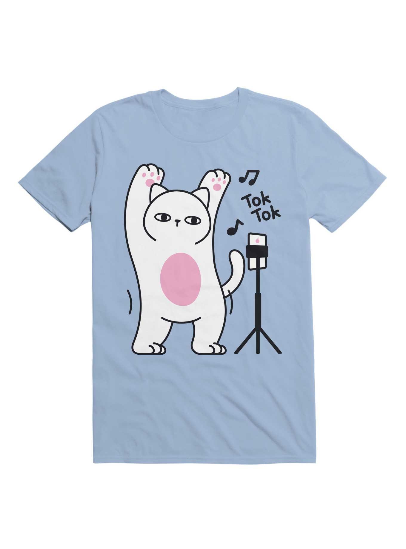 Kawaii Poker Face Cat Dance T-Shirt, LIGHT BLUE, hi-res