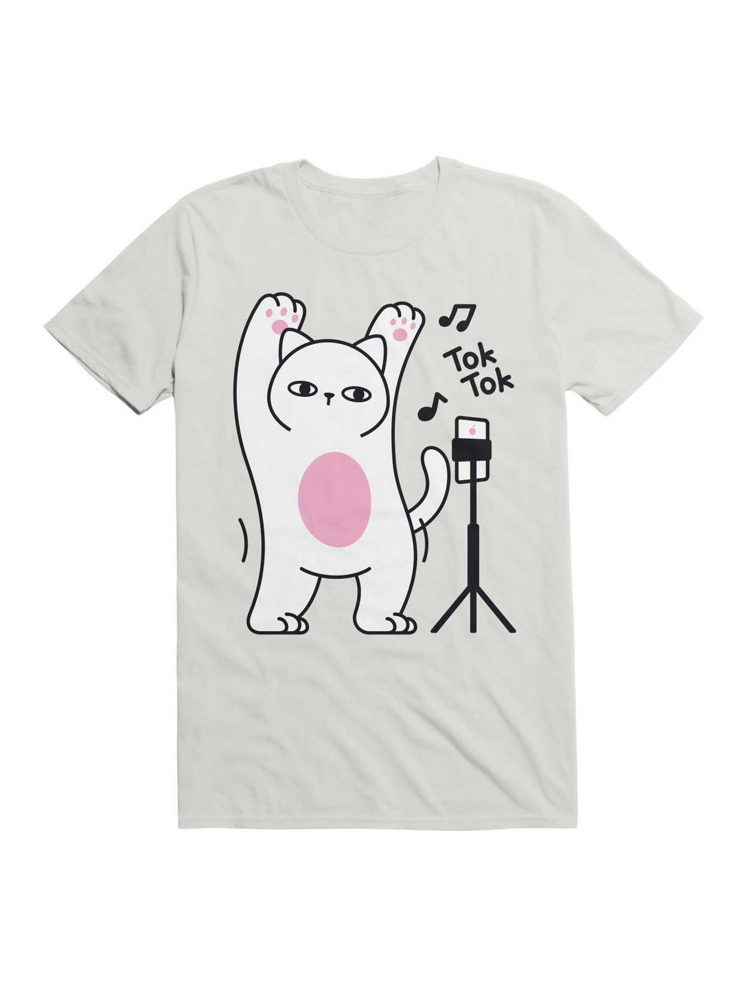 Kawaii Poker Face Cat Dance T-Shirt, WHITE, hi-res