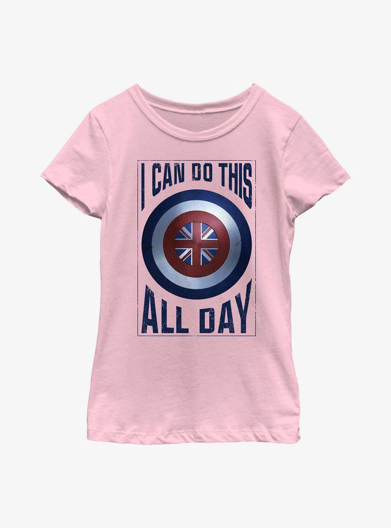 Marvel Doctor Strange In The Multiverse Of Madness I Can Do This All Day Peggy Carter Shield Youth Girls T-Shirt, PINK, hi-res