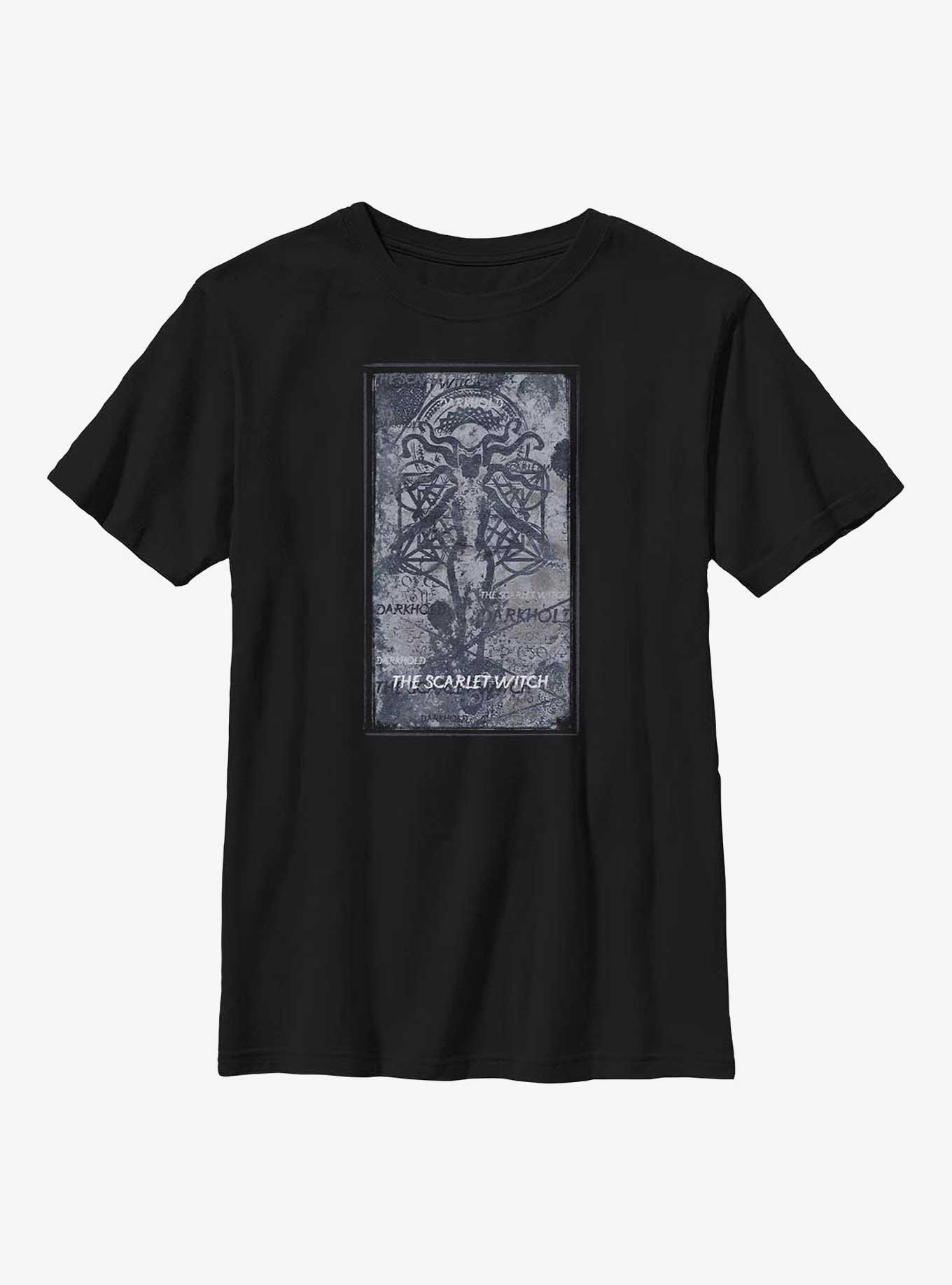 Marvel Doctor Strange In The Multiverse Of Madness The Scarlet Witch Darkhold Badge Youth T-Shirt, BLACK, hi-res view 1