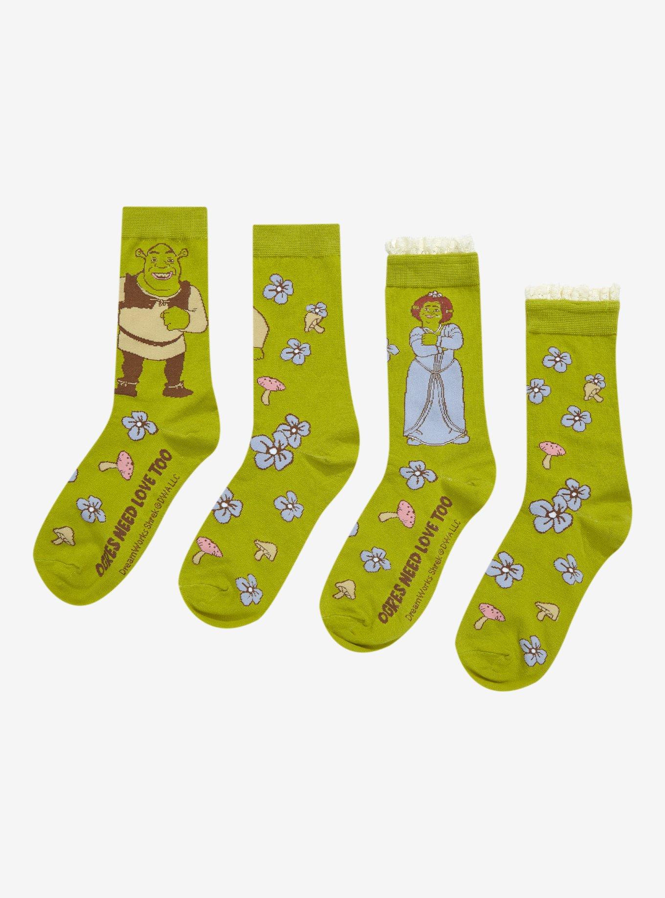 Shrek Fiona & Shrek Flower Crew Socks 2 Pair, , hi-res