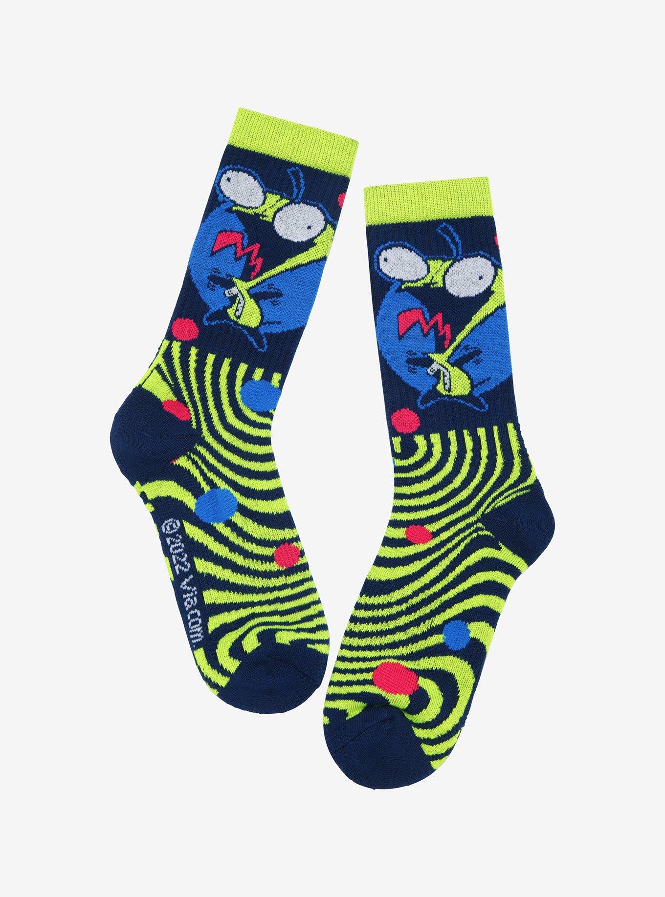 Invader Zim GIR Neon Swirls Crew Socks, , hi-res