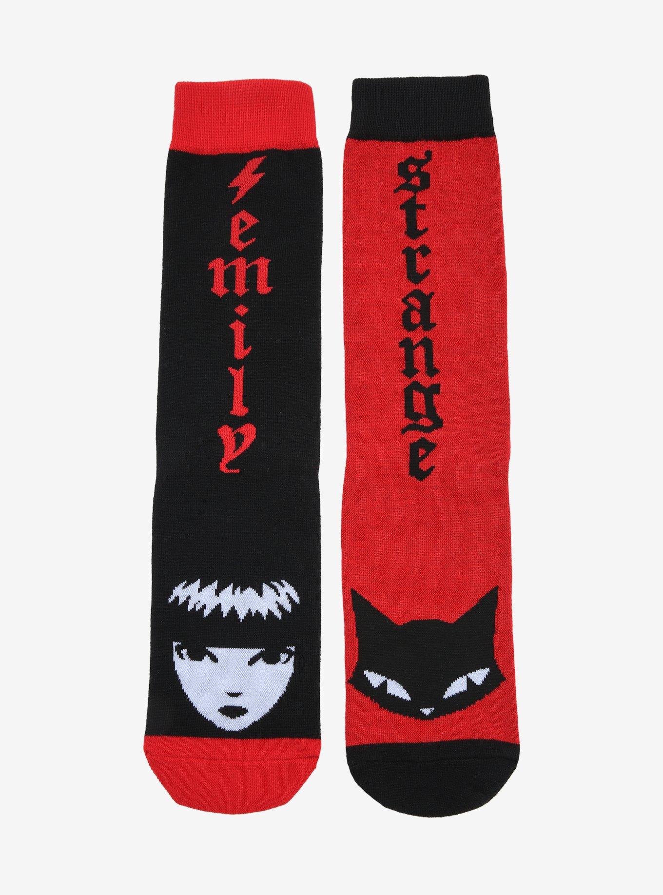 Emily The Strange Cat Mismatch Crew Socks, , hi-res