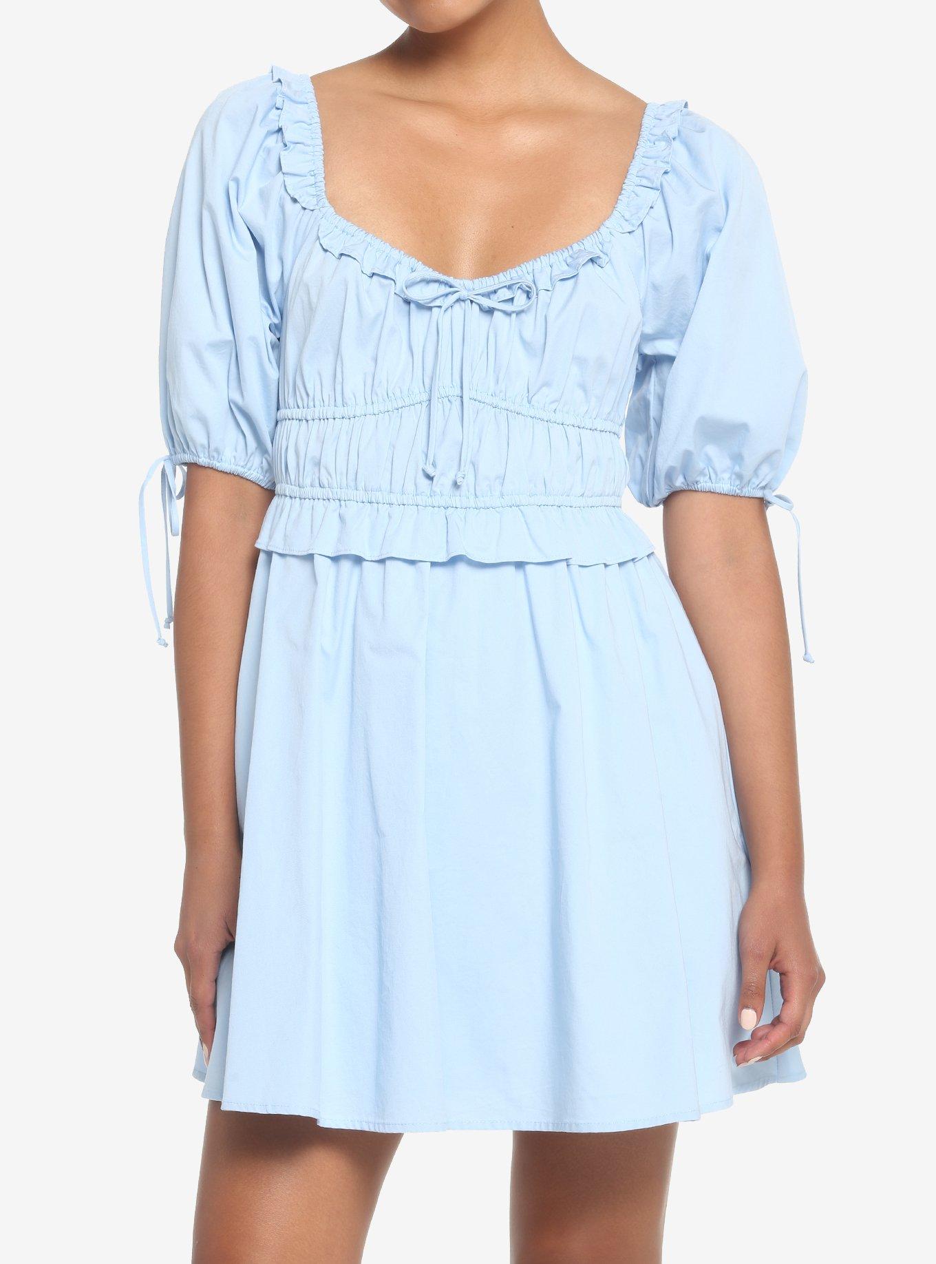 Blue Puff Sleeve Smocked Dress, BLACK, hi-res