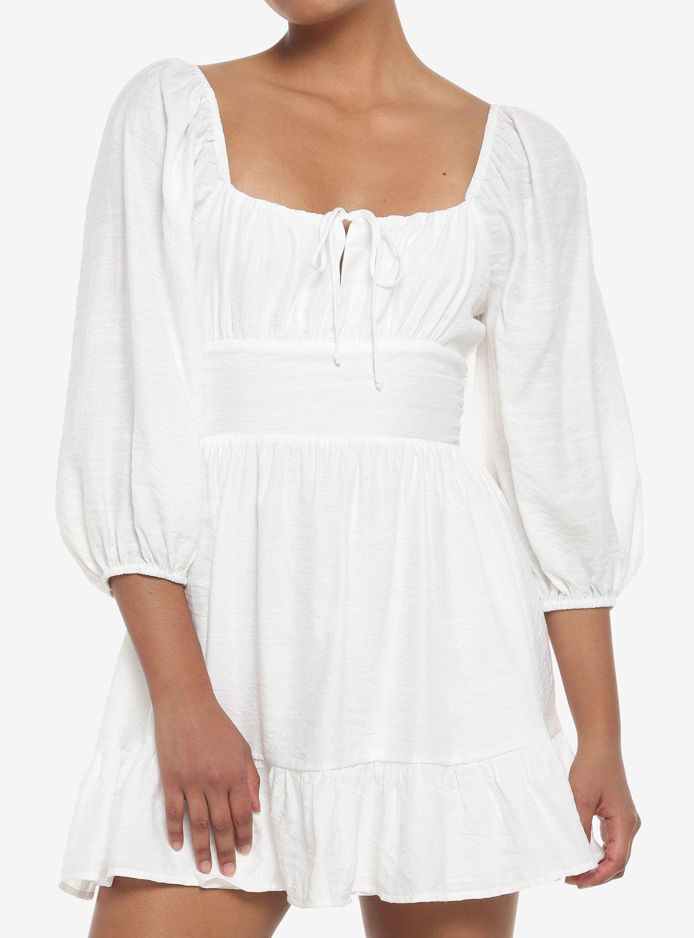 White Balloon Sleeve Dress, BLACK, hi-res