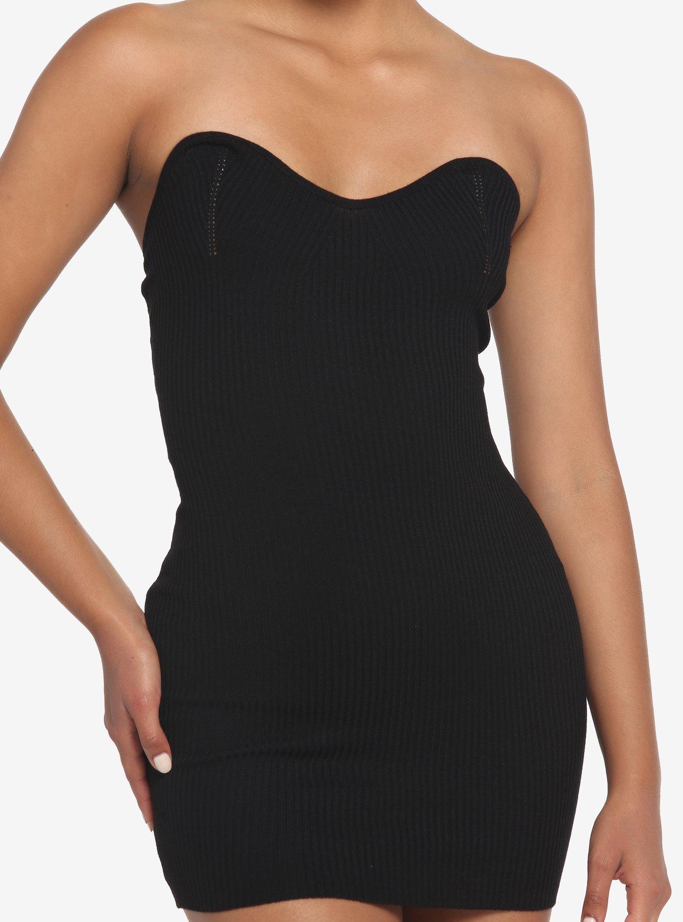 Black Ribbed Tube Dress, , hi-res