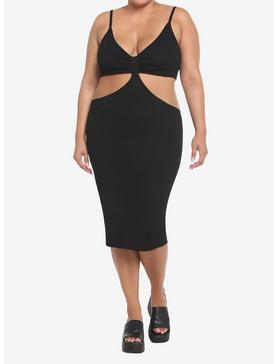 Black Side Cutout Midi Dress Plus Size, , hi-res