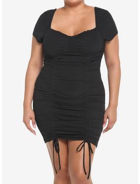 Black Ruched Bodycon Dress Plus Size, , hi-res