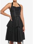 Black Gothic Tiered Halter Dress, BLACK, hi-res