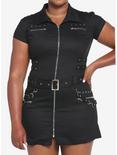 Black Grommets & Straps Zip-Up Dress Plus Size, BLACK, hi-res