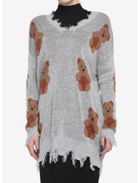 Teddy Bear Distressed Sweater Dress, , hi-res