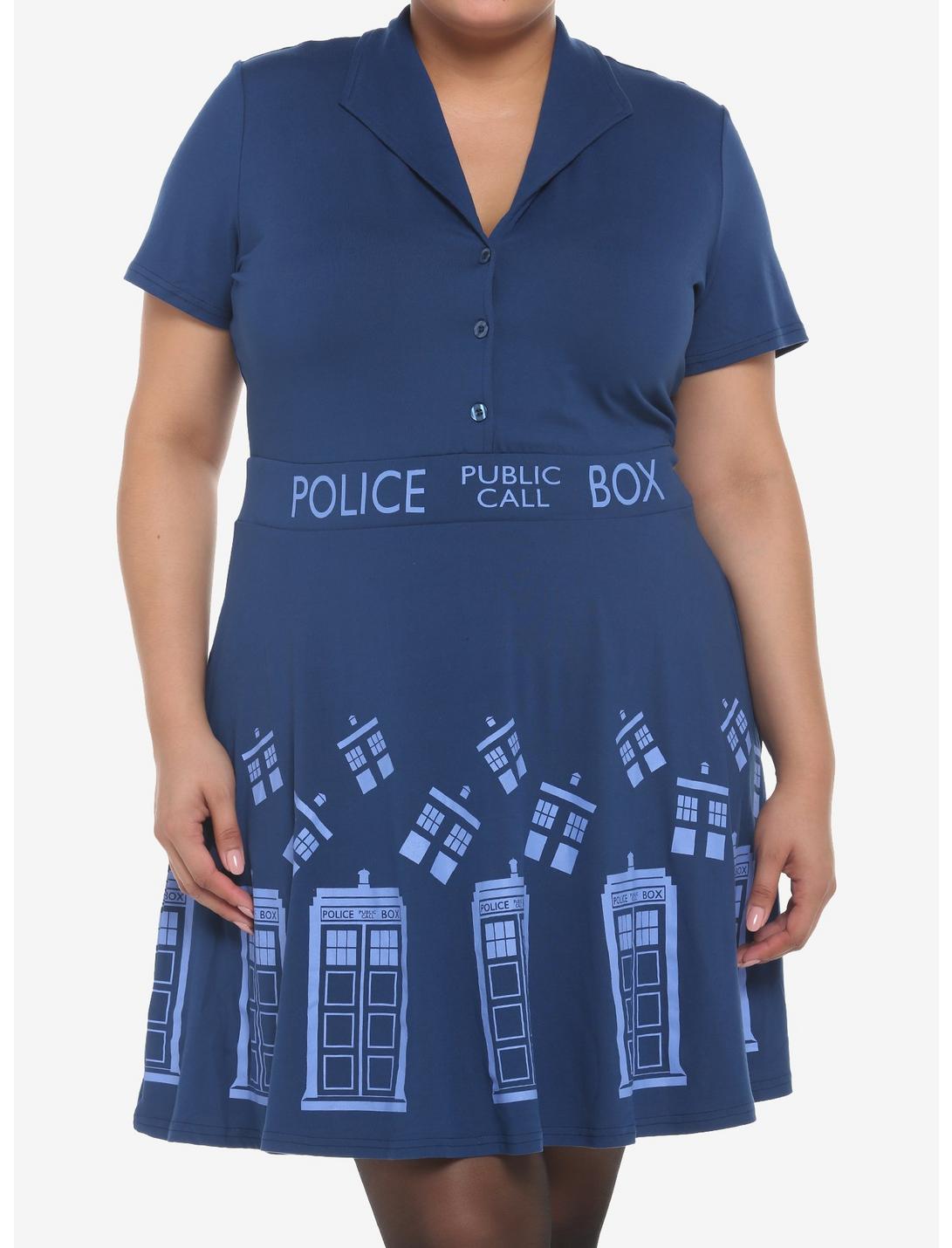 Her Universe Doctor Who TARDIS Retro Dress Plus Size, DARK BLUE, hi-res
