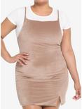 Brown & White Velvet Twofer Dress Plus Size, BROWN, hi-res