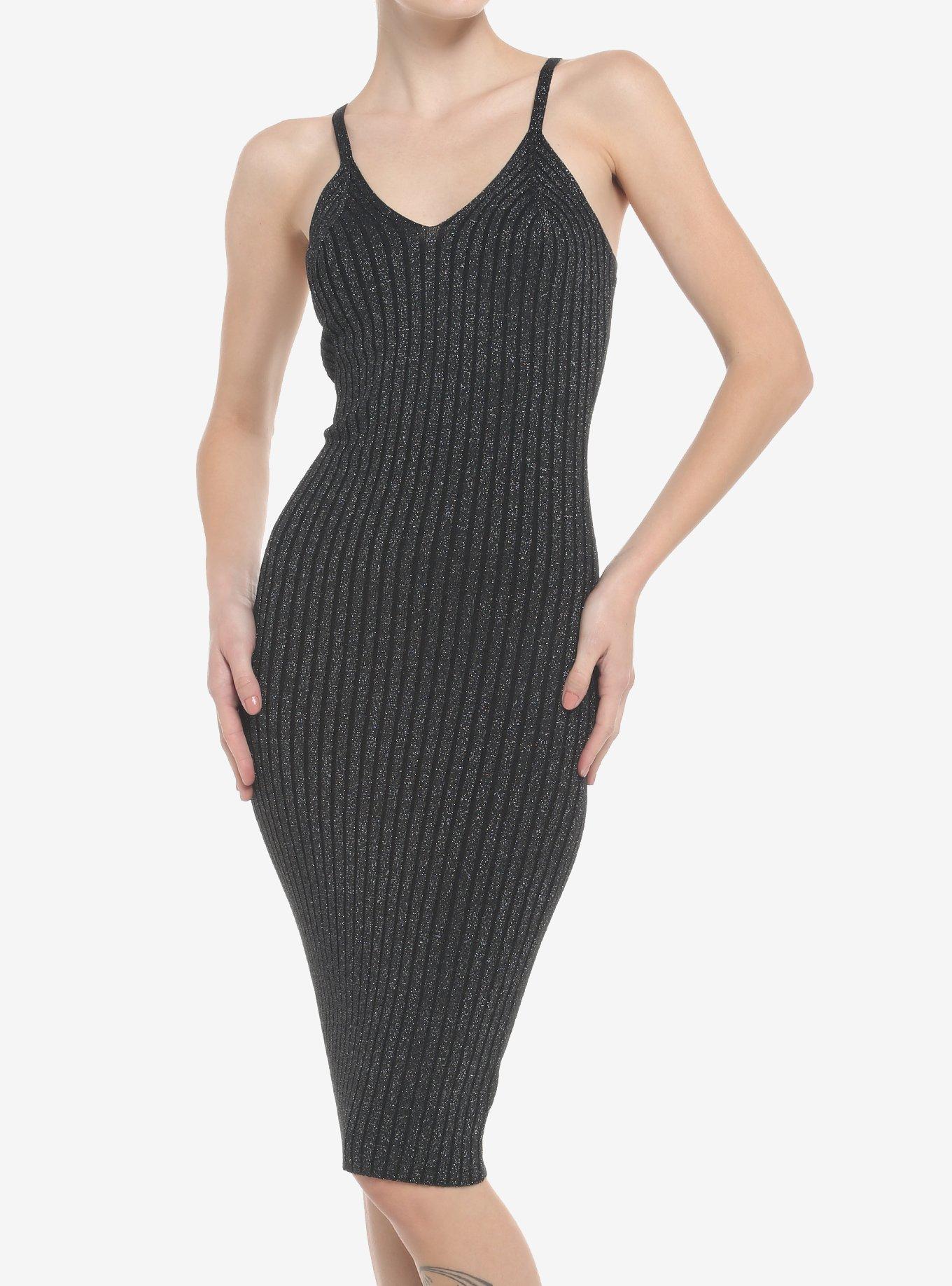 Black Sparkle Midi Bodycon Dress, BLACK, hi-res