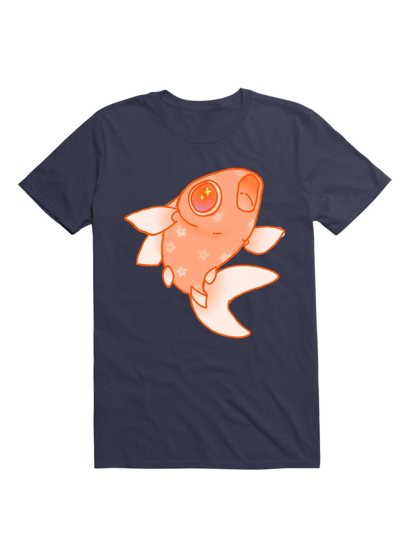 Kawaii Blossom Orange Freddy Fish T-Shirt, NAVY, hi-res