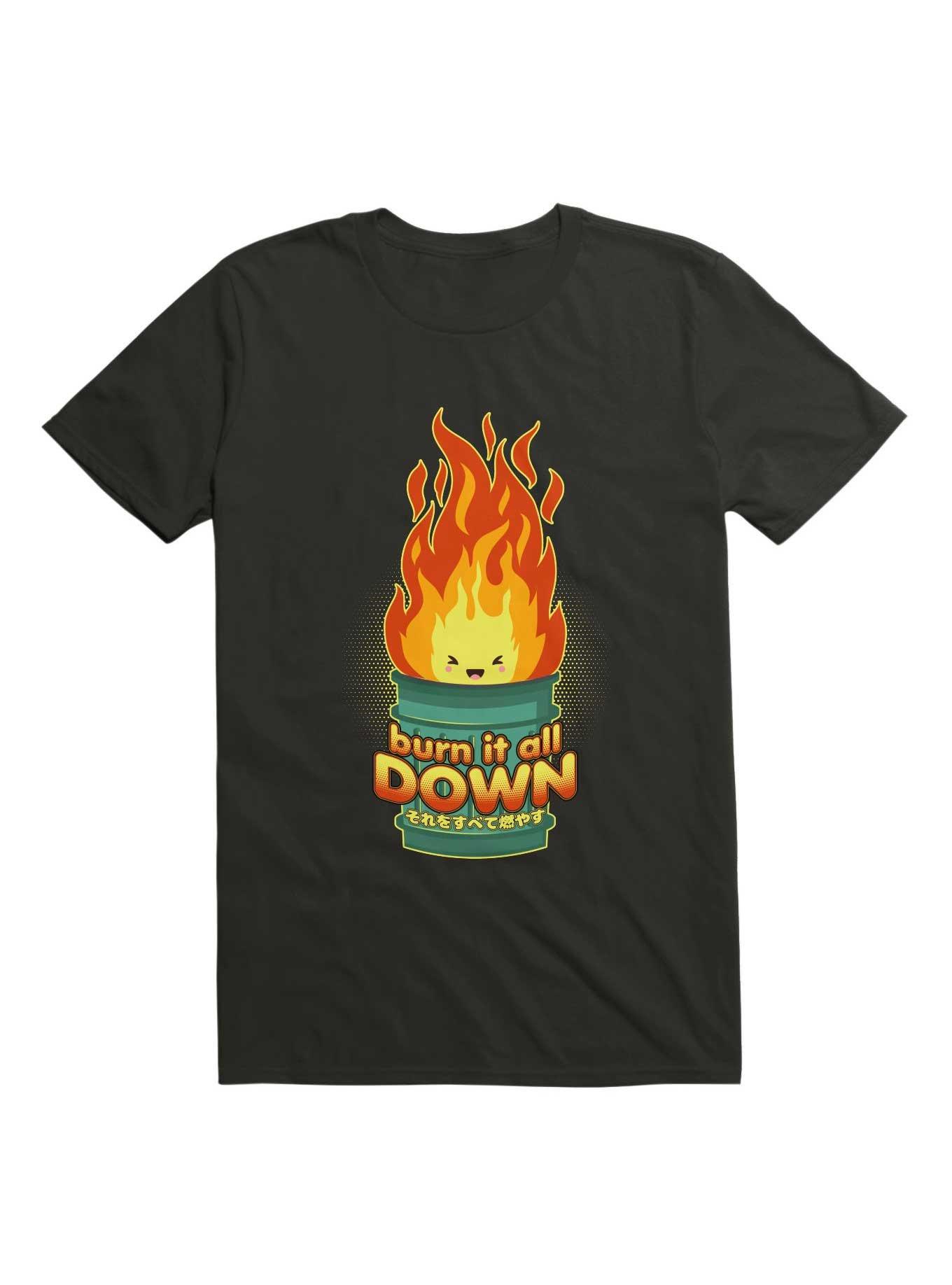 Kawaii Burn It All Down - Flaming Trashcan T-Shirt, BLACK, hi-res