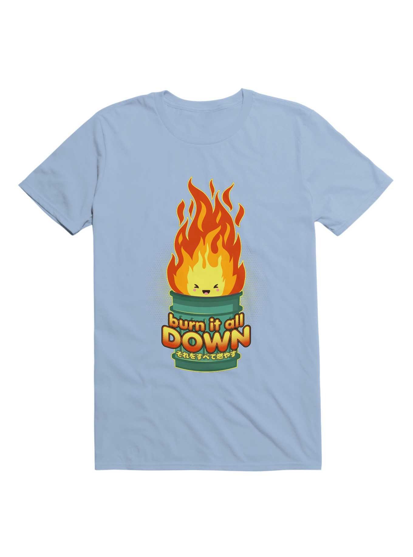 Kawaii Burn It All Down - Flaming Trashcan T-Shirt, LIGHT BLUE, hi-res