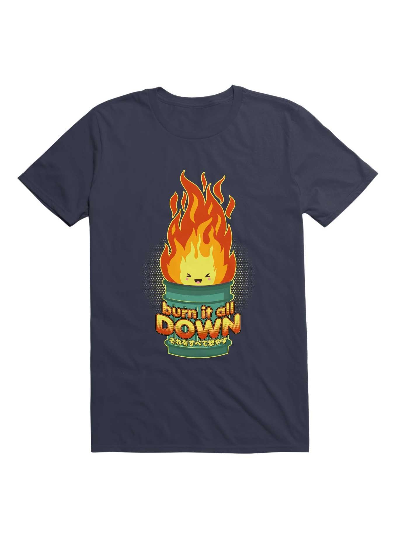 Kawaii Burn It All Down - Flaming Trashcan T-Shirt, NAVY, hi-res