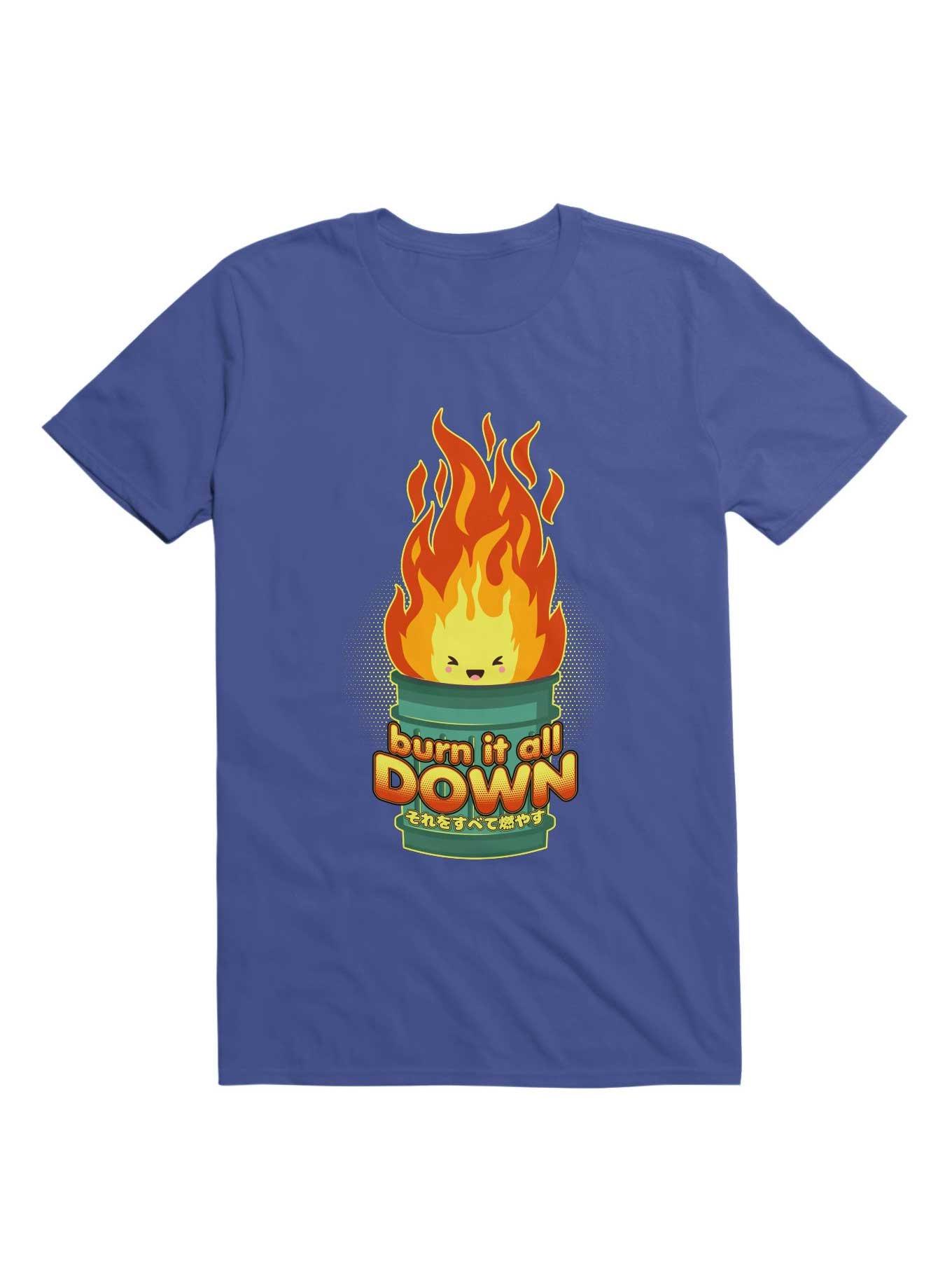 Kawaii Burn It All Down - Flaming Trashcan T-Shirt, ROYAL, hi-res