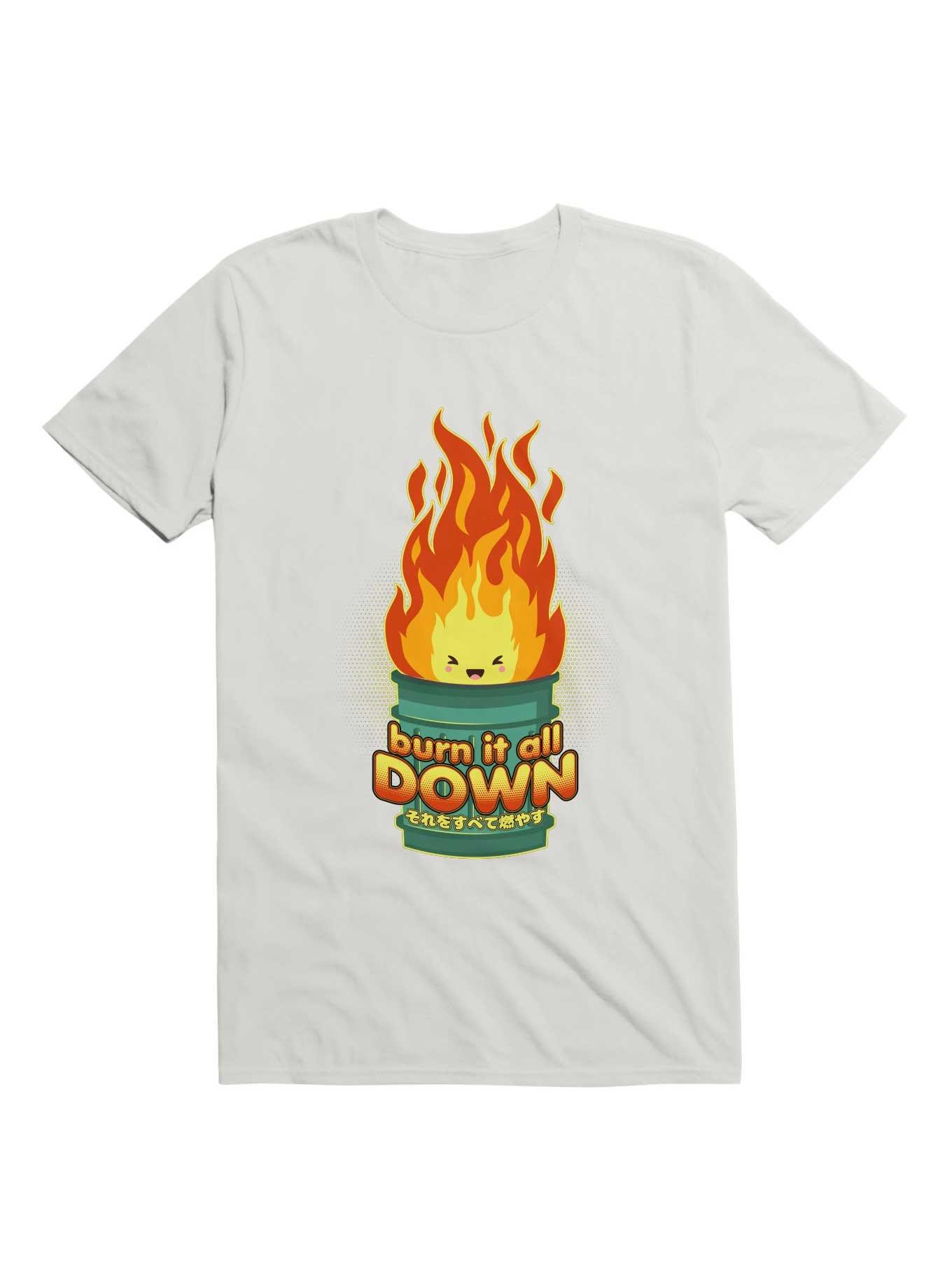 Kawaii Burn It All Down - Flaming Trashcan T-Shirt, WHITE, hi-res