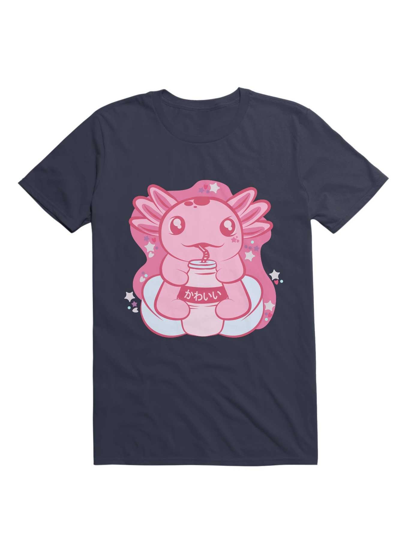 Kawaii Cute Axolotl Drinking Boba T-Shirt, , hi-res