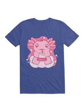 Kawaii Cute Axolotl Drinking Boba T-Shirt, , hi-res