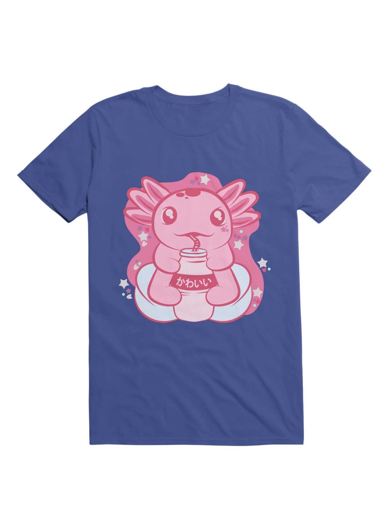 Kawaii Cute Axolotl Drinking Boba T-Shirt, , hi-res