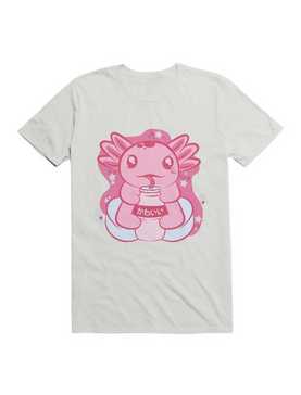 Kawaii Cute Axolotl Drinking Boba T-Shirt, , hi-res