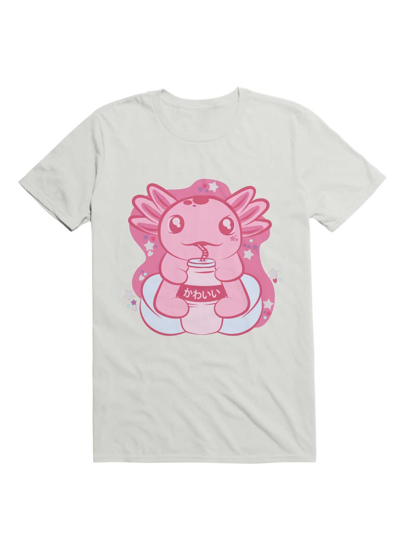 Kawaii Cute Axolotl Drinking Boba T-Shirt, , hi-res