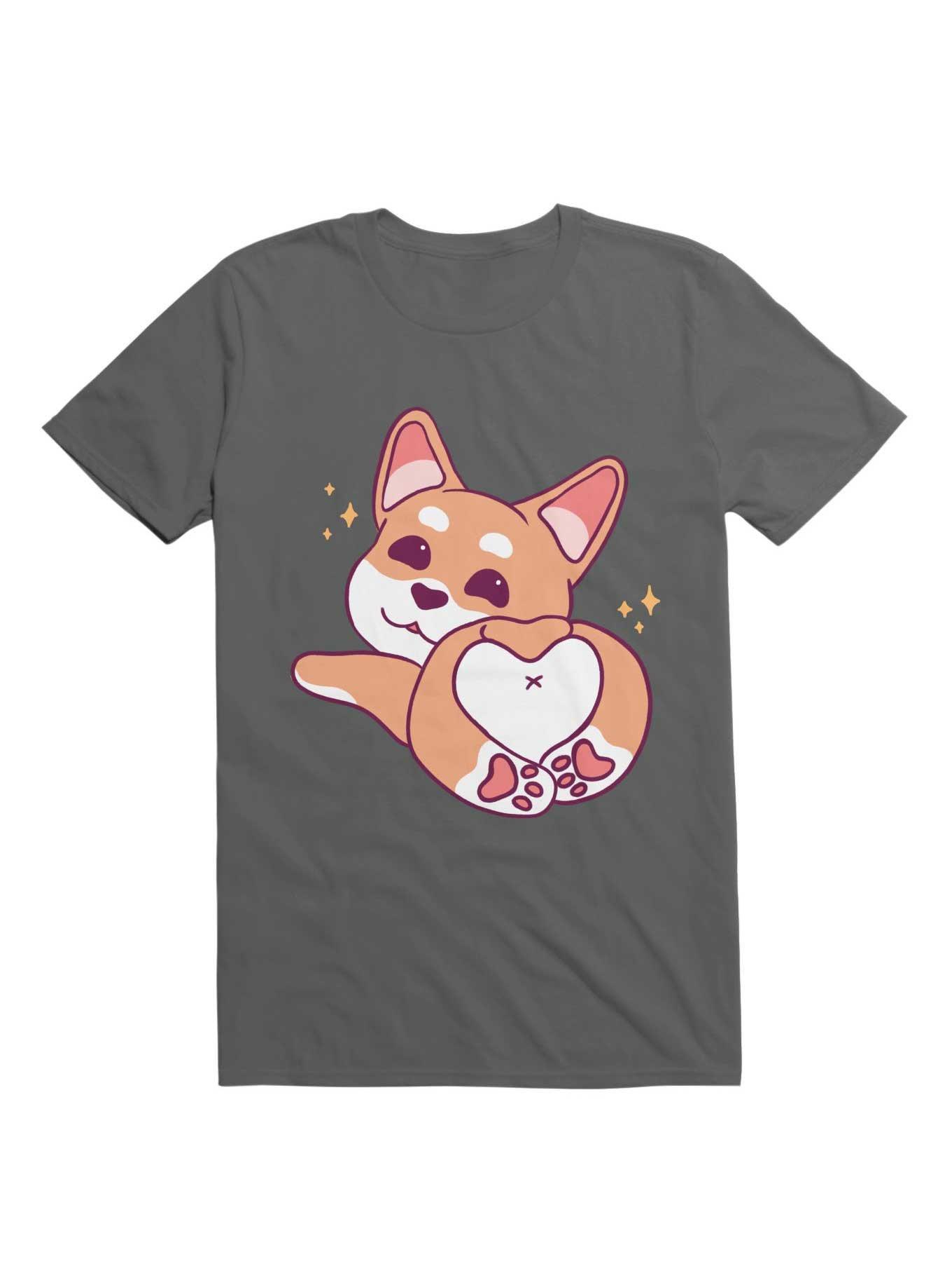 Kawaii Cute Dog With Heart, Valentines Day T-Shirt, CHARCOAL, hi-res
