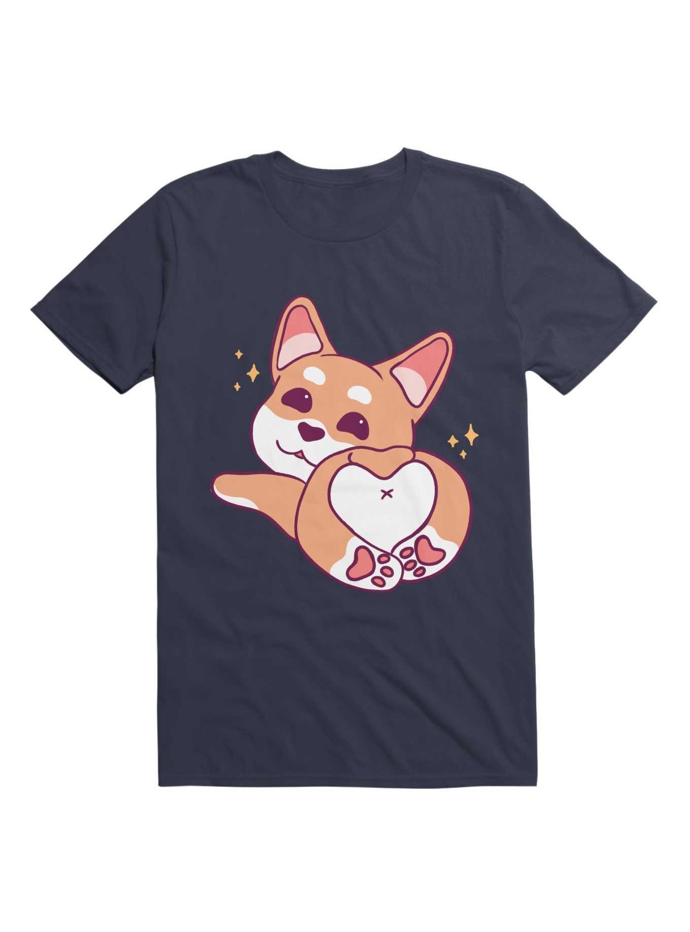 Kawaii Cute Dog With Heart, Valentines Day T-Shirt, NAVY, hi-res